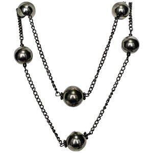 Vintage Women’s Gunmetal 2 Tier Layered Large Beaded Station Necklace 23”